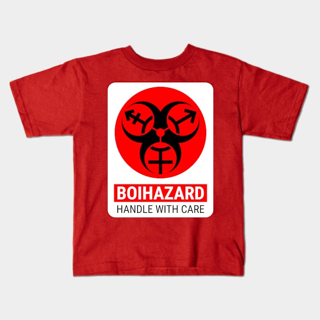 "BOI HAZARD/handle with care" - Label Style - Red Kids T-Shirt by GenderConcepts